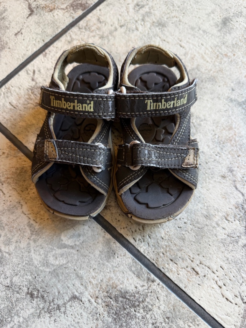 Timberland Kids Brown and Gray Hook-and-Loop Sandals